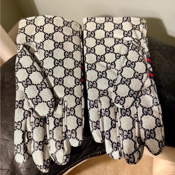 Vintage Never Worn Gucci Monogram Gloves - Blue - RARE - Picture 3 of 5